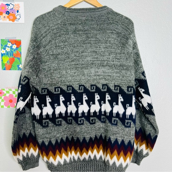 Vintage 90s wool sweater llamas size xl made in Ecuador - Picture 2 of 3